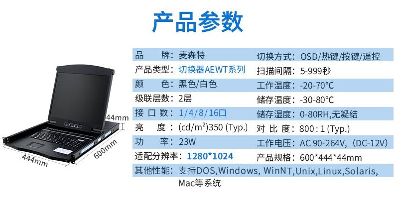 麥森特AE-1701WT工業級寬溫切換器17英寸液晶1口產品參數