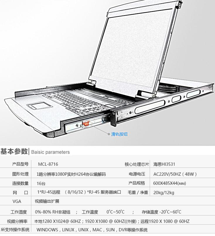 麥森特MCL-8716kvm切換器17英寸16口產品參數(shù)