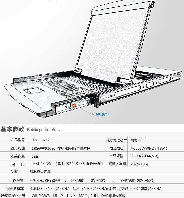 MCL-8732kvm切換器17英寸32口產品參數